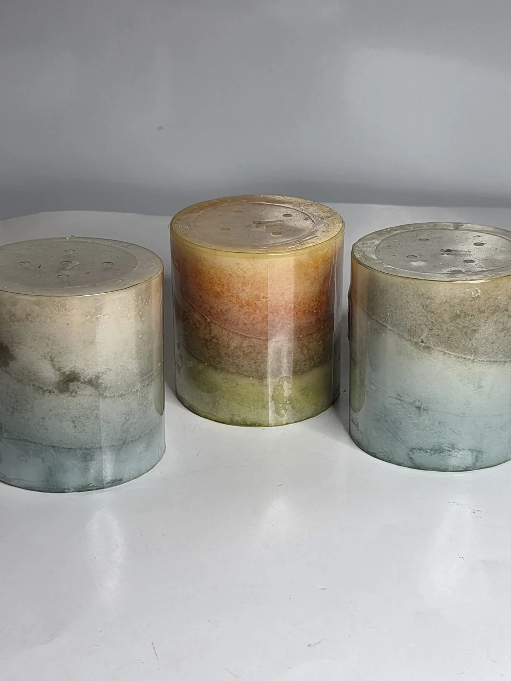DW Home Capri Ombre Pillar Candle Set in Blue, Orange & Green